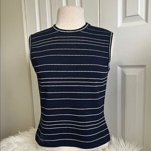 St. John Vintage Navy Blue Striped Knit Sleeveless Top